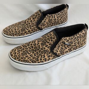 VANS Women's Leopard Cheetah Print Canvas Slip On Skater Sneakers Sz 6.5